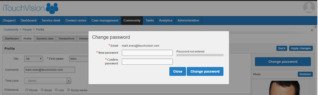 User reset password